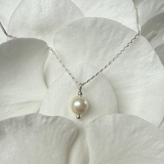 Minimalist Pearl Charm Silver Chain Necklace
