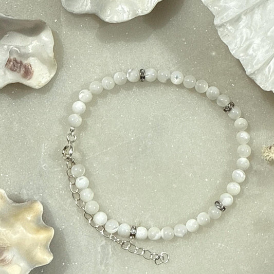 Mother of Pearl Bracelet, Shell Gemstone Beaded Bracelet