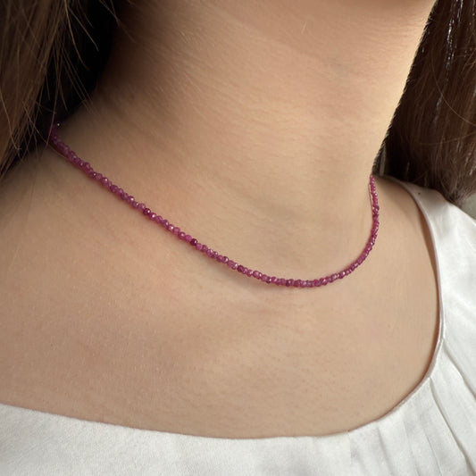 Dainty Ruby Choker Necklace, 2mm Beaded Birthstone Necklace