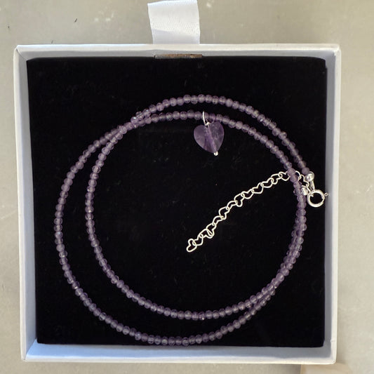 Purple Heart Charm Amethyst Choker Necklace
