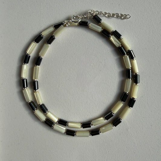 Hematite Mother of Pearl Necklace, Choker, March Birthstone Silver Necklace, Anniversary Birthday Mom Personalized Gift For Her, Ultra Jewellery