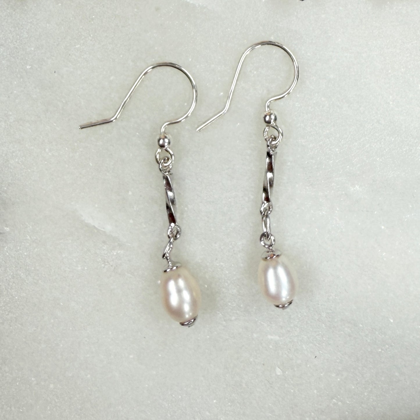 Freshwater Pearl Long Drop Earrings: Sterling Silver Bridal Jewelry