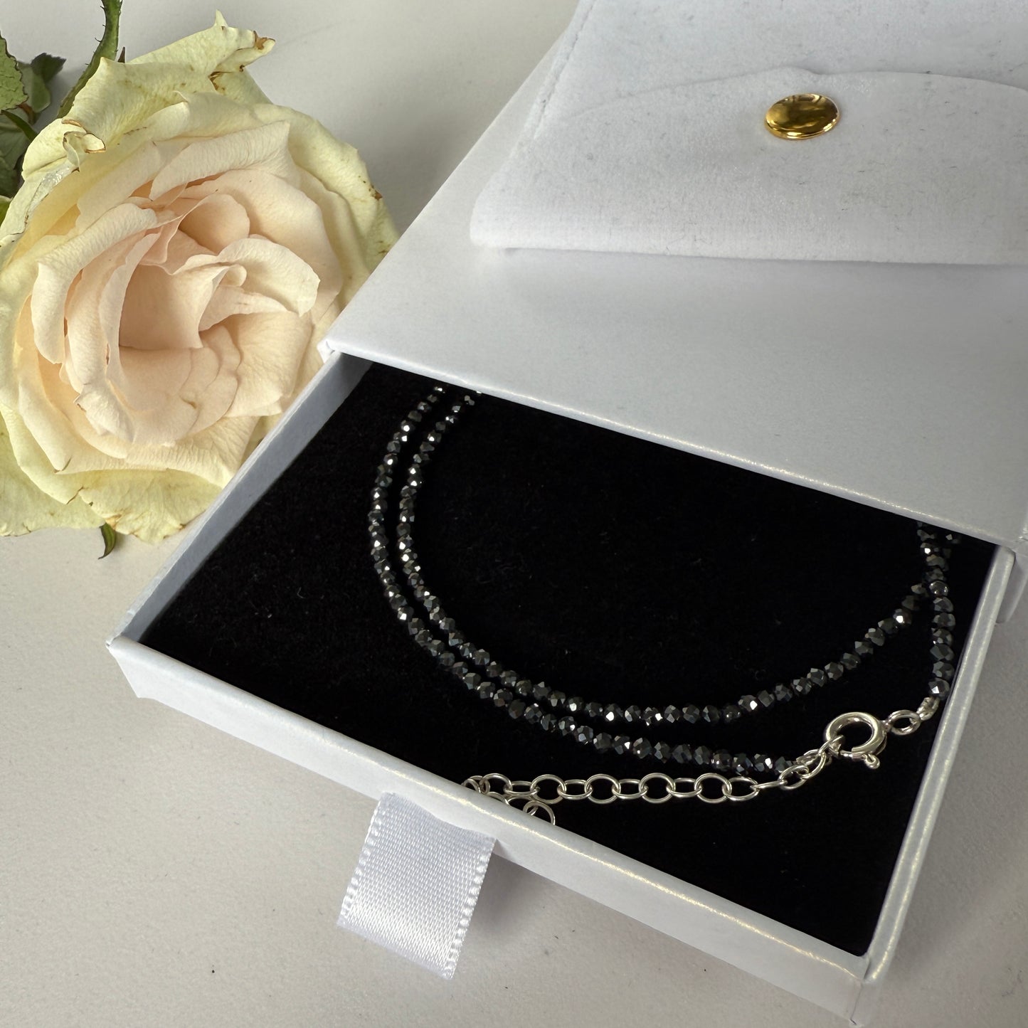 Dainty Hematite Choker Necklace, Minimalist Delicate Silver Necklace