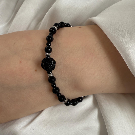 Black Onyx Rose Charm Bracelet