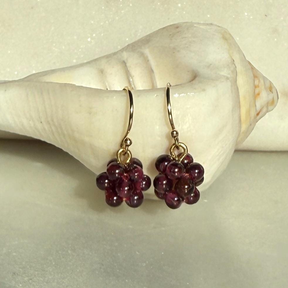 Garnet Gold Earrings, Birthstone Jewelry, Dangle Gemstone Earrings