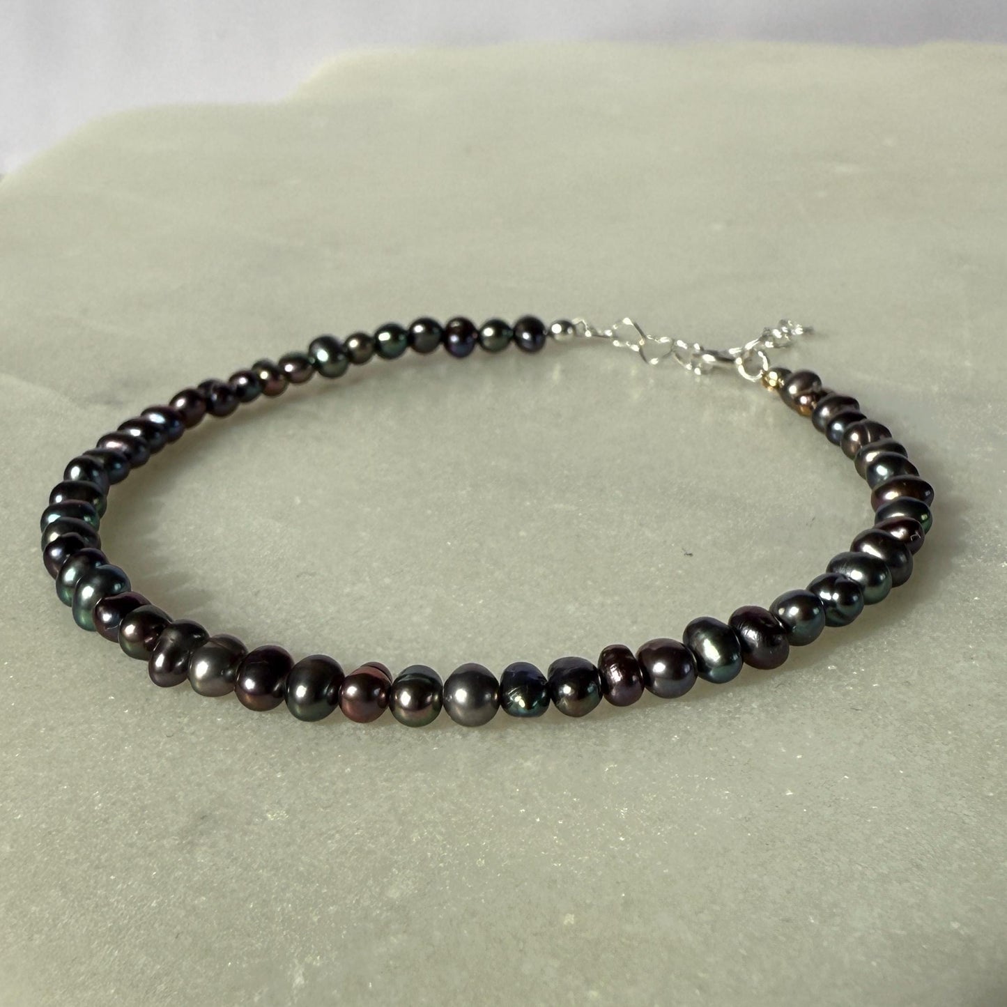 Pearl Bracelet, Sterling Silver Heart Bracelet