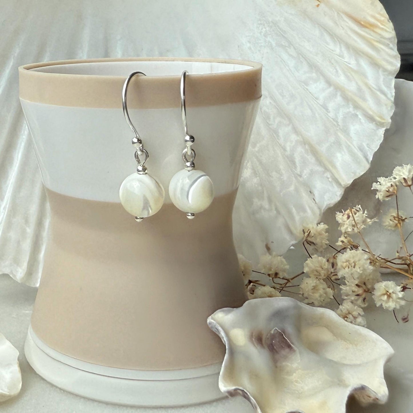 Mother of Pearl Silver Drop Earrings