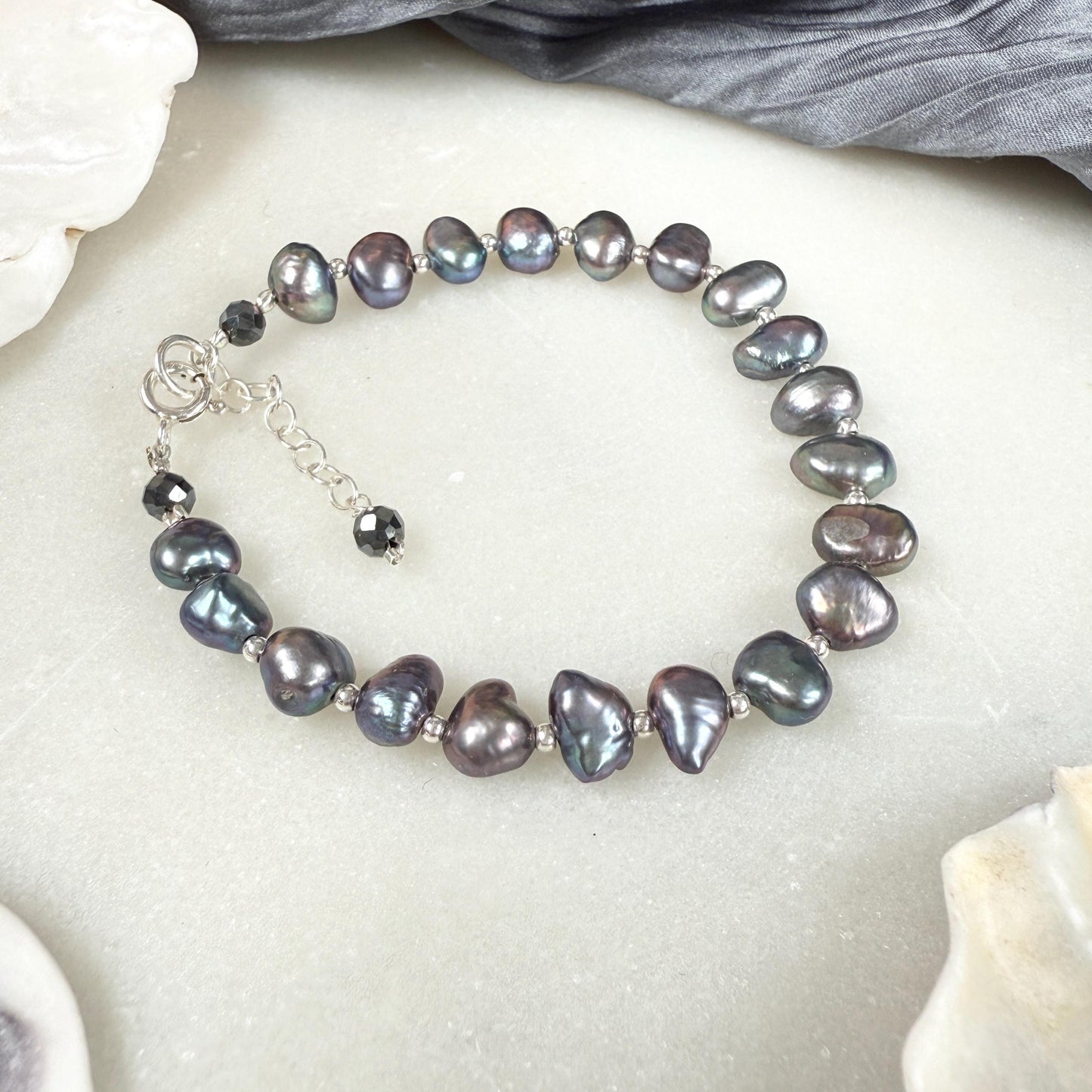 Grey Pearl Silver Bracelet