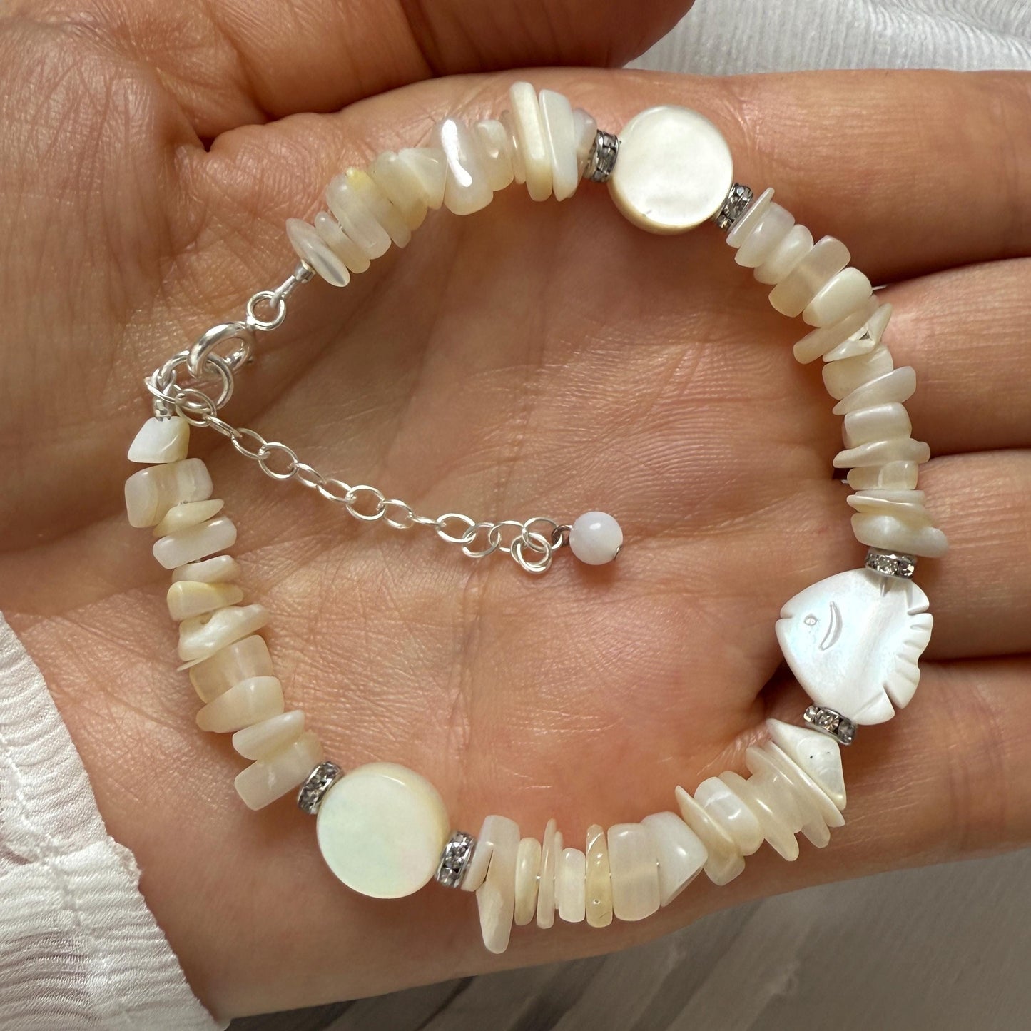 Mother of Pearl Charm Silver Bracelet