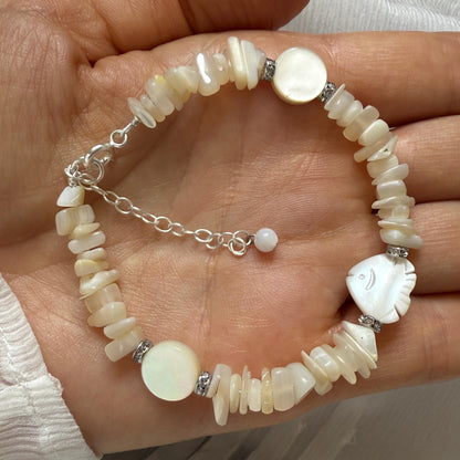 Mother of Pearl Charm Silver Bracelet
