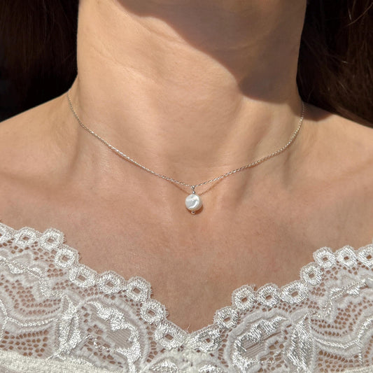 Mother of Pearl Pendant Silver Chain Necklace