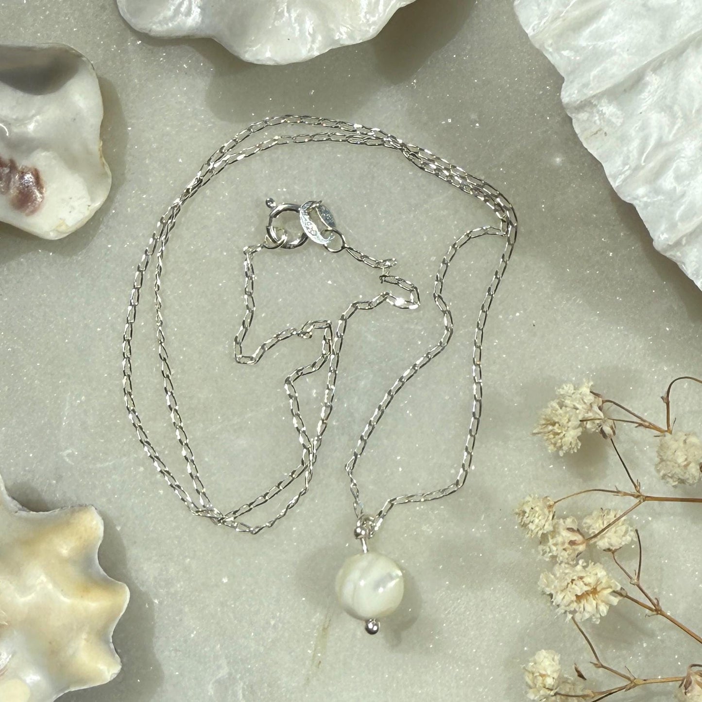 Mother of Pearl Pendant Silver Chain Necklace