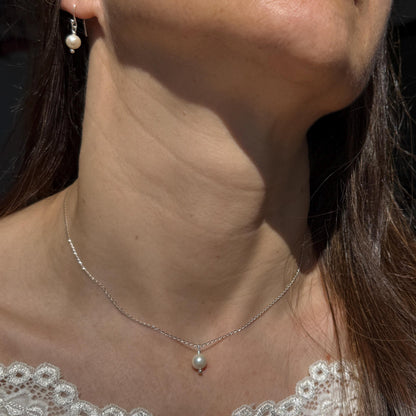 Minimalist Pearl Charm Silver Chain Necklace