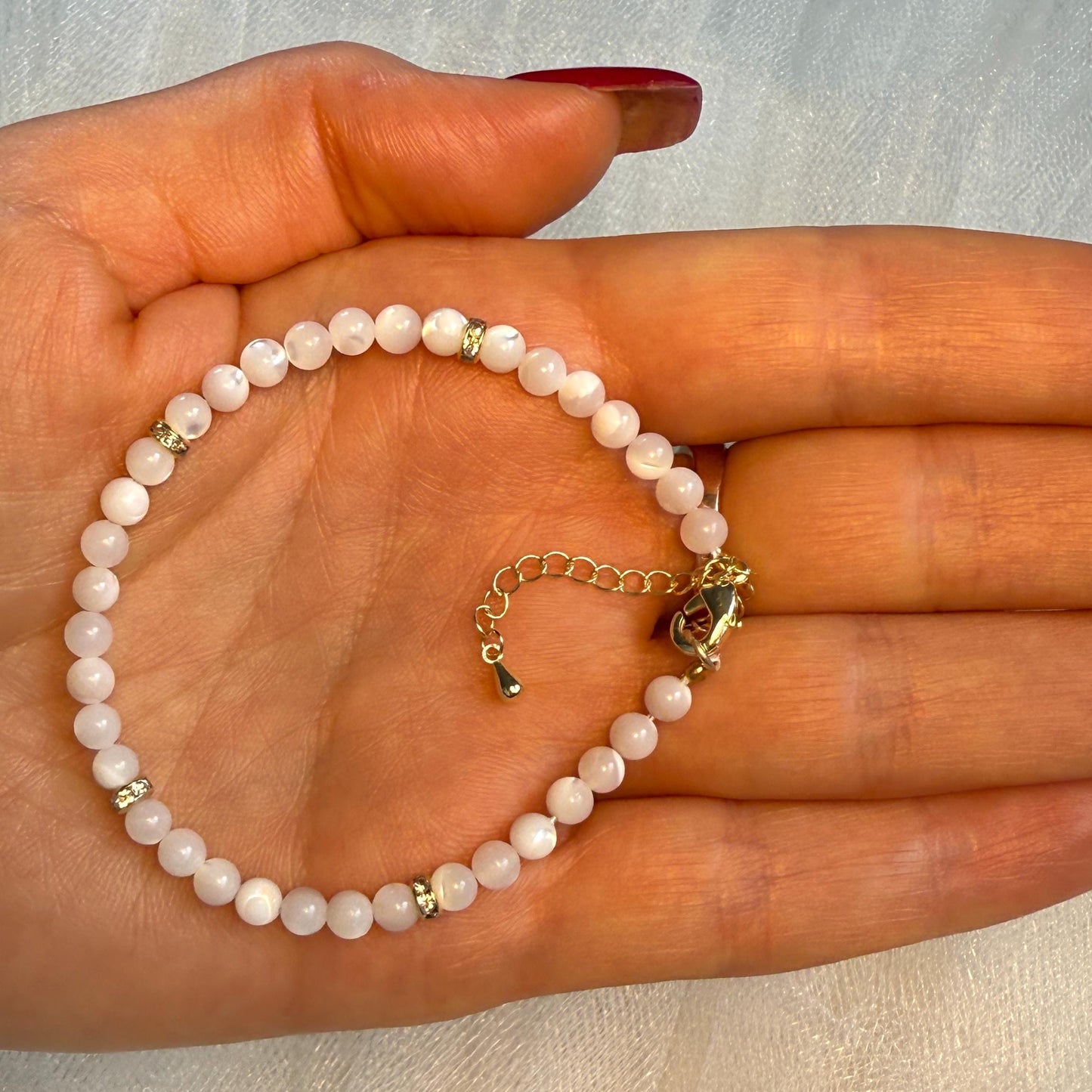 Mother of Pearl Bracelet, Shell Gemstone Beaded Bracelet