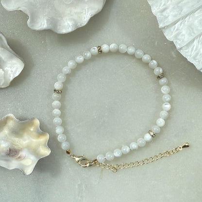 Mother of Pearl Bracelet, Shell Gemstone Beaded Bracelet