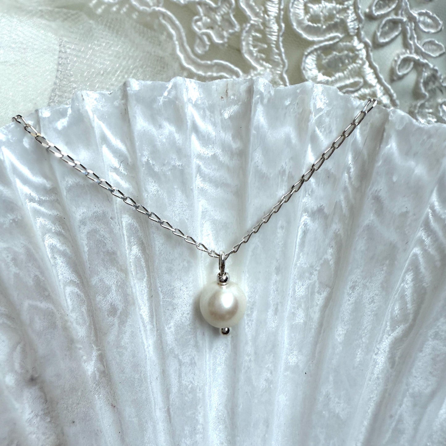 Minimalist Pearl Charm Silver Chain Necklace
