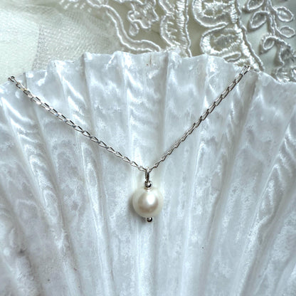 Minimalist Pearl Charm Silver Chain Necklace