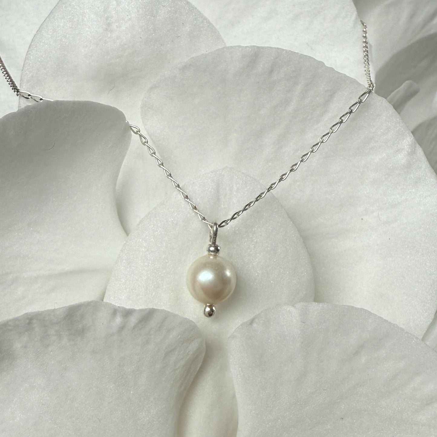 Minimalist Pearl Charm Silver Chain Necklace