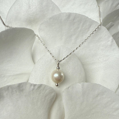 Minimalist Pearl Charm Silver Chain Necklace