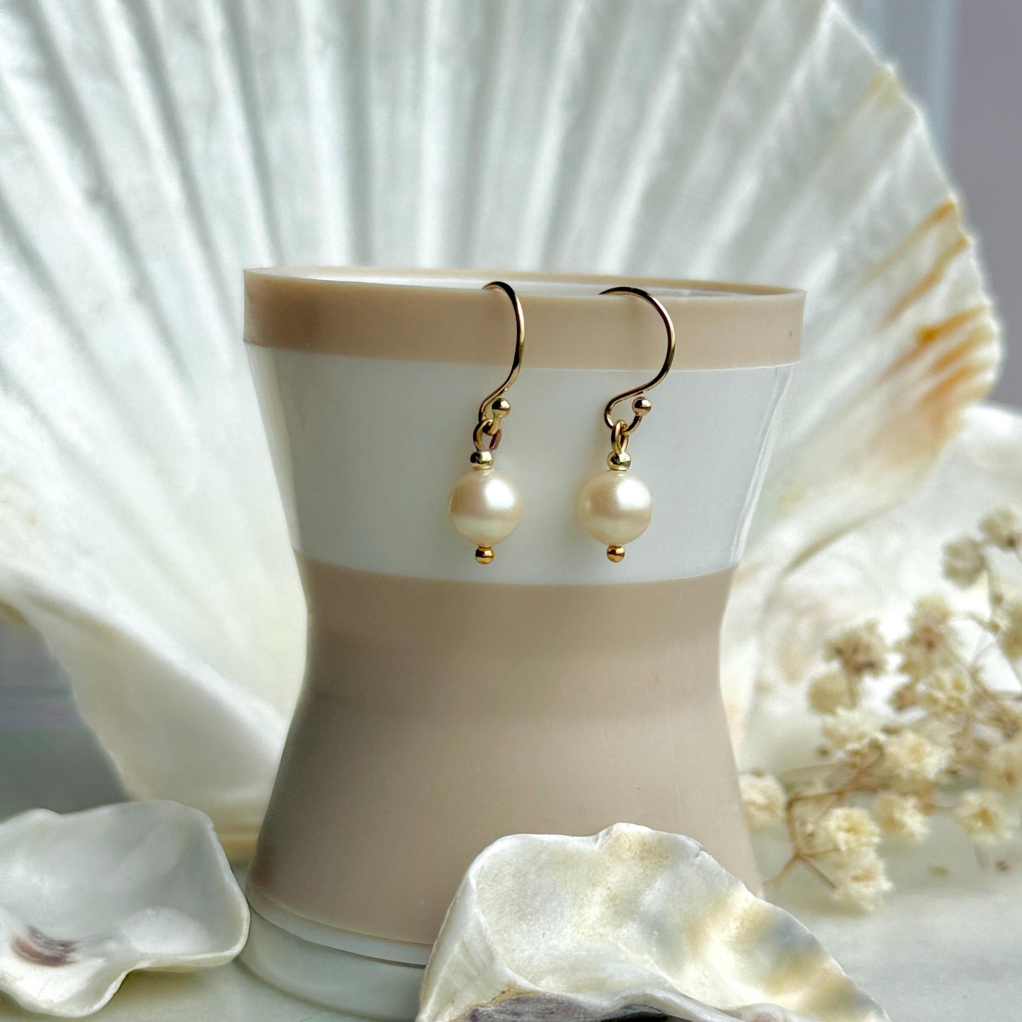Gold Pearl Drop Earrings, Jewellery Gift for Her