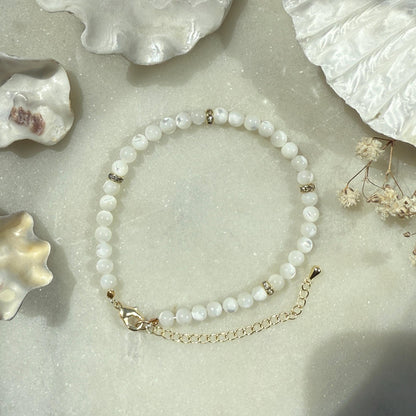 Mother of Pearl Bracelet, Shell Gemstone Beaded Bracelet