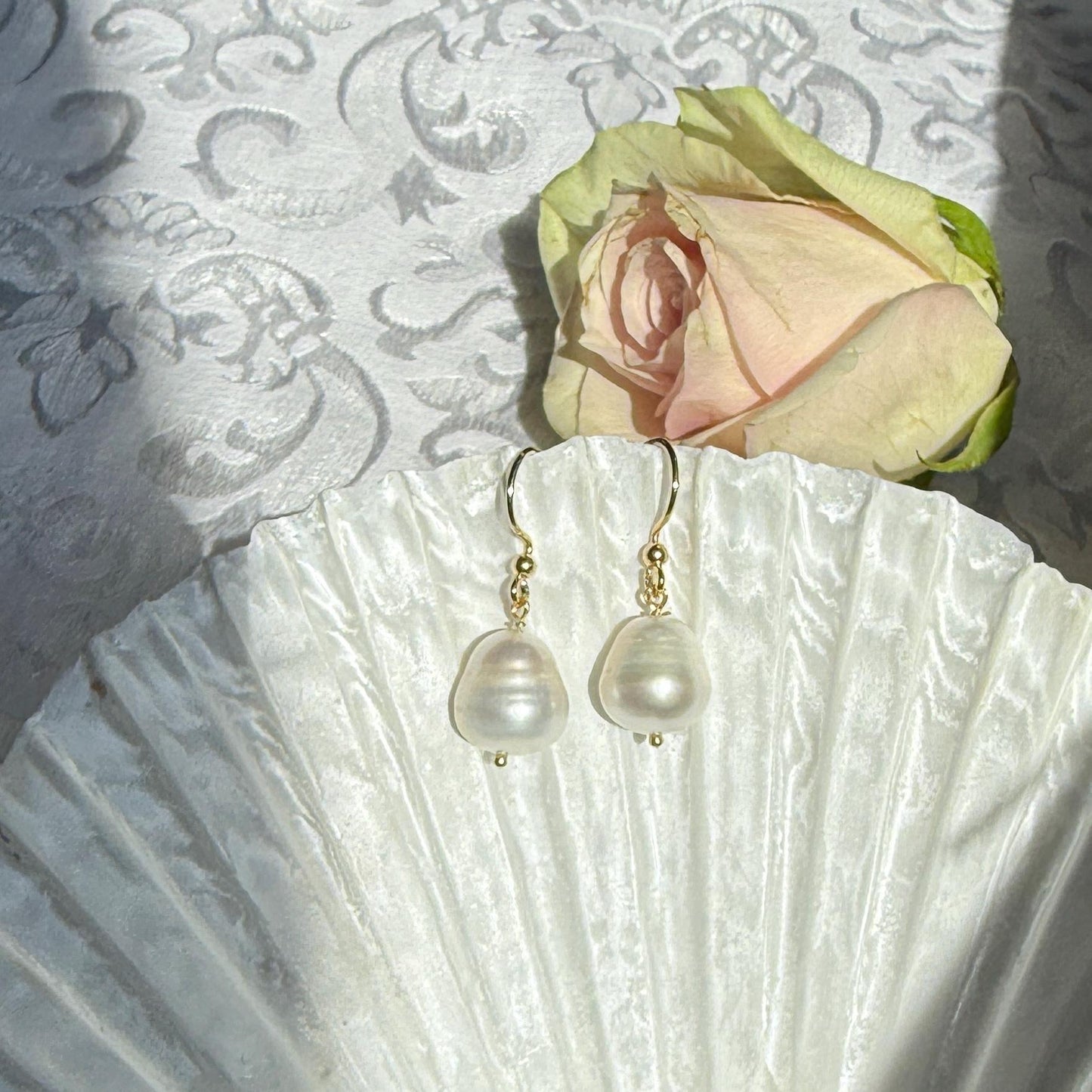Pearl Drop Gold Earrings, Baroque Pearl Earrings