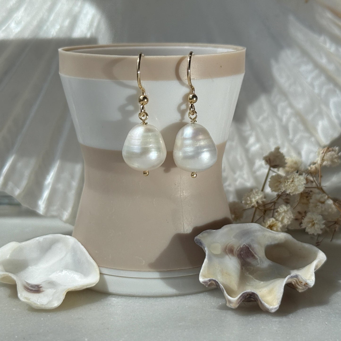 Pearl Drop Gold Earrings, Baroque Pearl Earrings