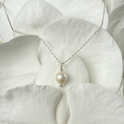 Minimalist Pearl Charm Silver Chain Necklace