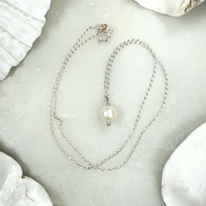 Minimalist Pearl Charm Silver Chain Necklace