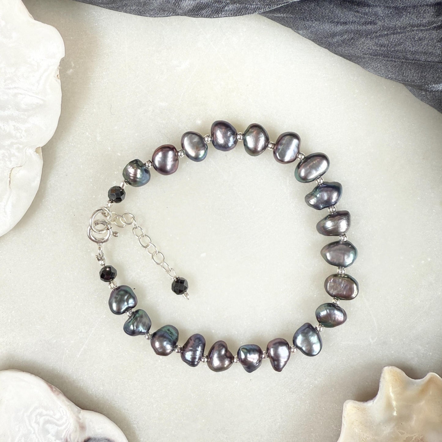Grey Pearl Silver Bracelet