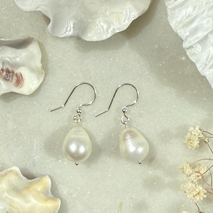 Baroque Pearl Long Drop Silver Earrings