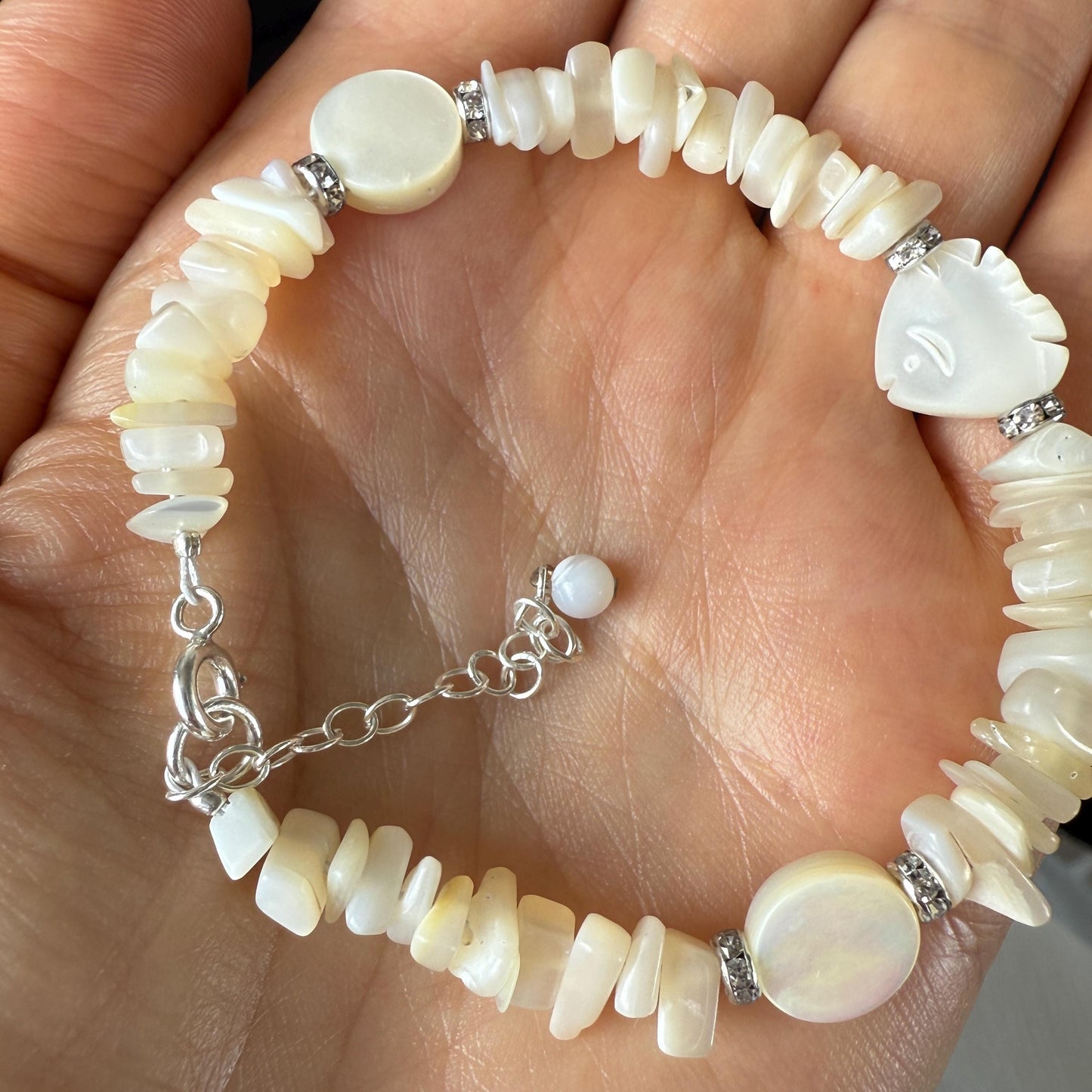 Mother of Pearl Charm Silver Bracelet