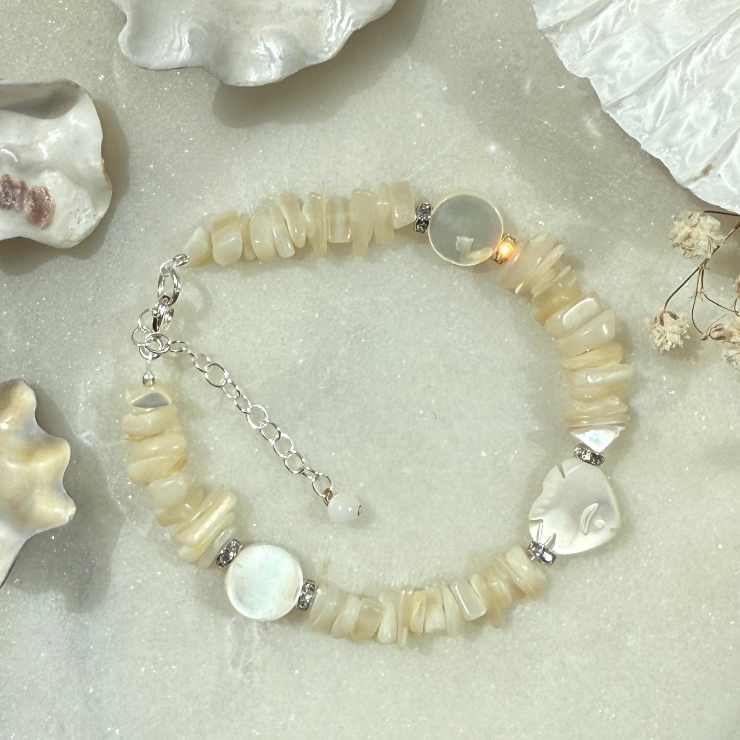 Mother of Pearl Charm Silver Bracelet