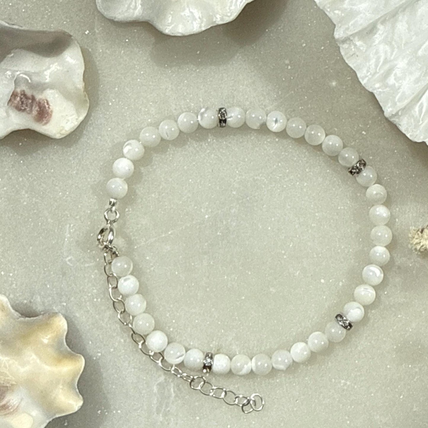 Mother of Pearl Bracelet, Shell Gemstone Beaded Bracelet