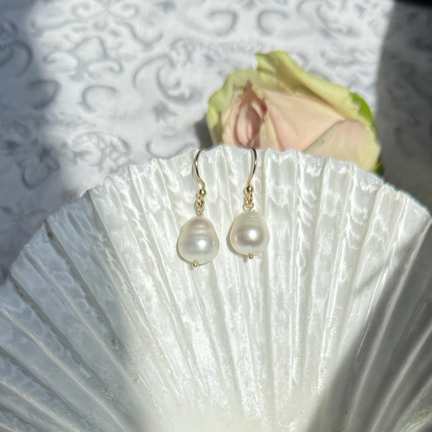 Pearl Drop Gold Earrings, Baroque Pearl Earrings