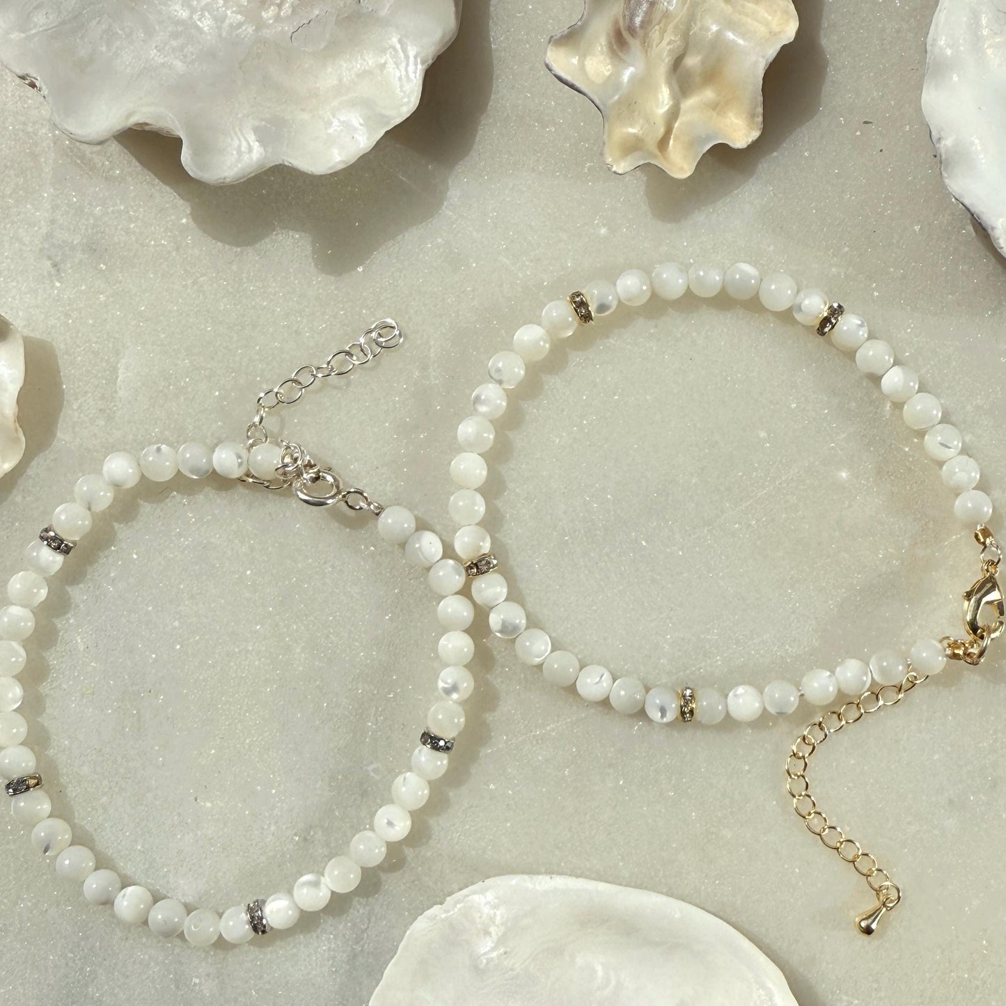 Mother of Pearl Bracelet, Shell Gemstone Beaded Bracelet