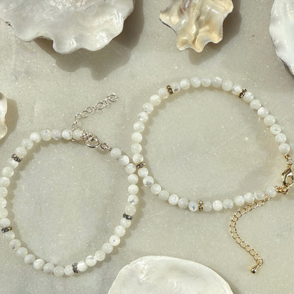 Mother of Pearl Bracelet, Shell Gemstone Beaded Bracelet