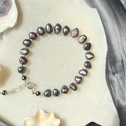 Grey Pearl Silver Bracelet