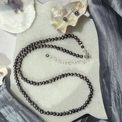 Pearl Necklace Silver Stud Earrings Set