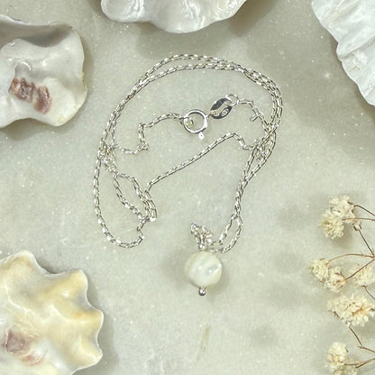 Mother of Pearl Pendant Silver Chain Necklace