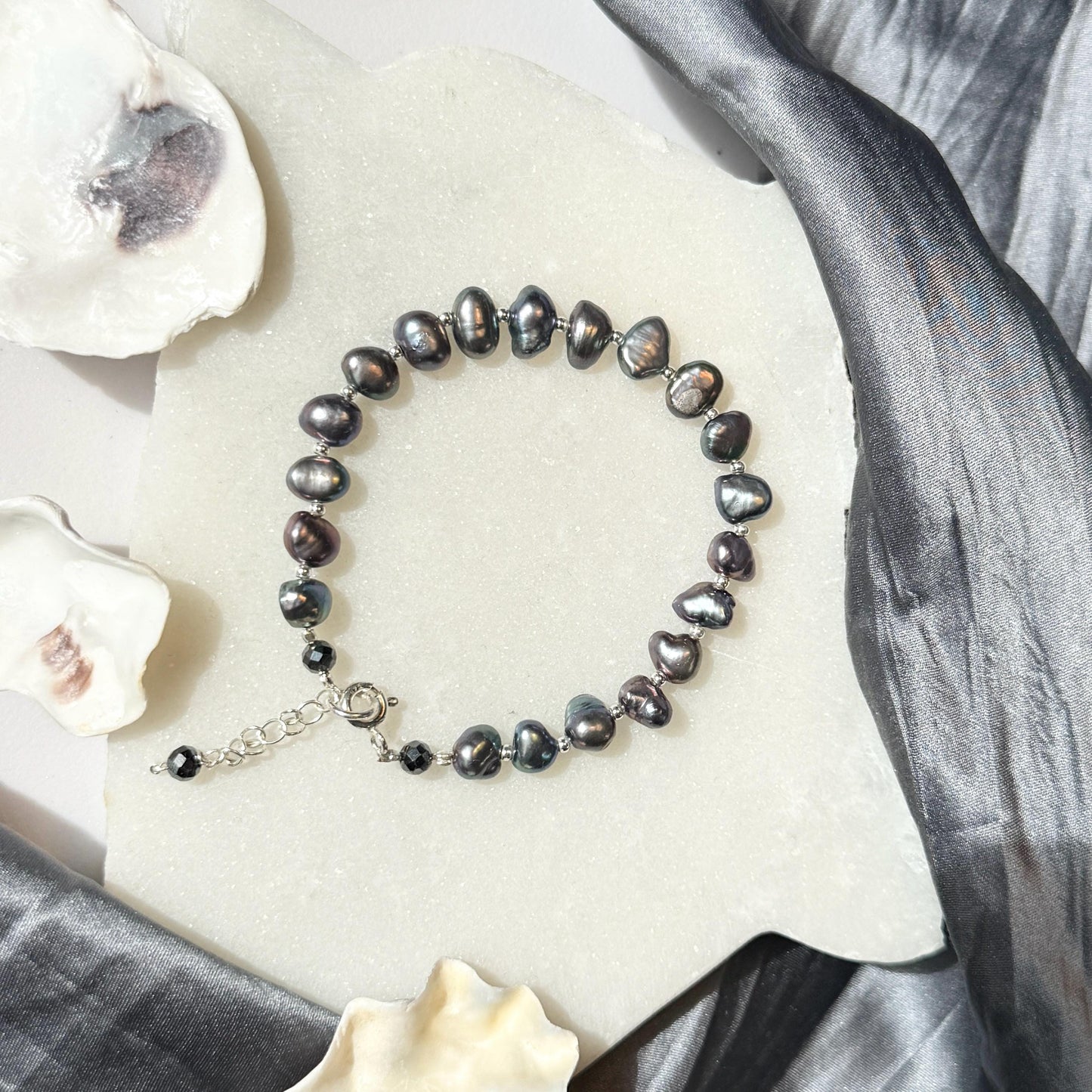 Grey Pearl Silver Bracelet