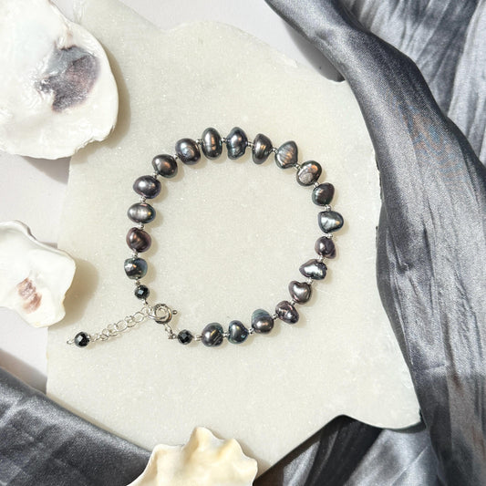Grey Pearl Silver Bracelet