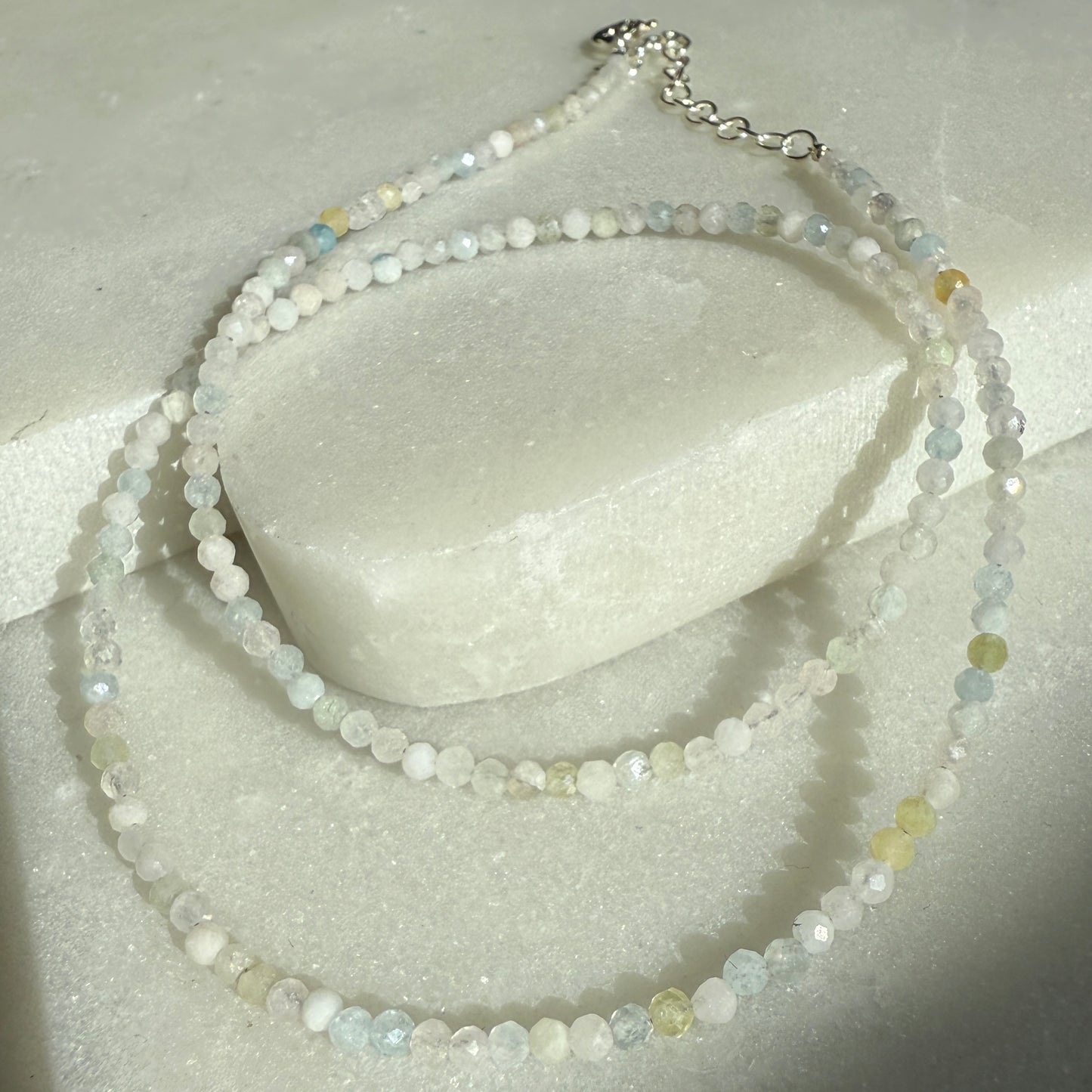 Crystal Morganite Choker Silver Necklace