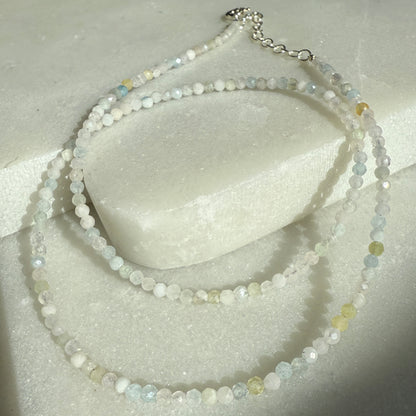 Crystal Morganite Choker Silver Necklace