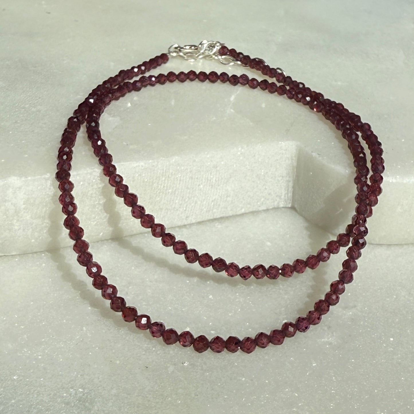 Garnet Choker Necklace, Tiny Beaded Birthstone Necklace with Silver Chain