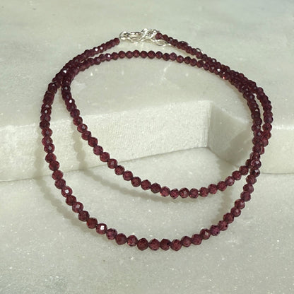 Garnet Choker Necklace, Tiny Beaded Birthstone Necklace with Silver Chain
