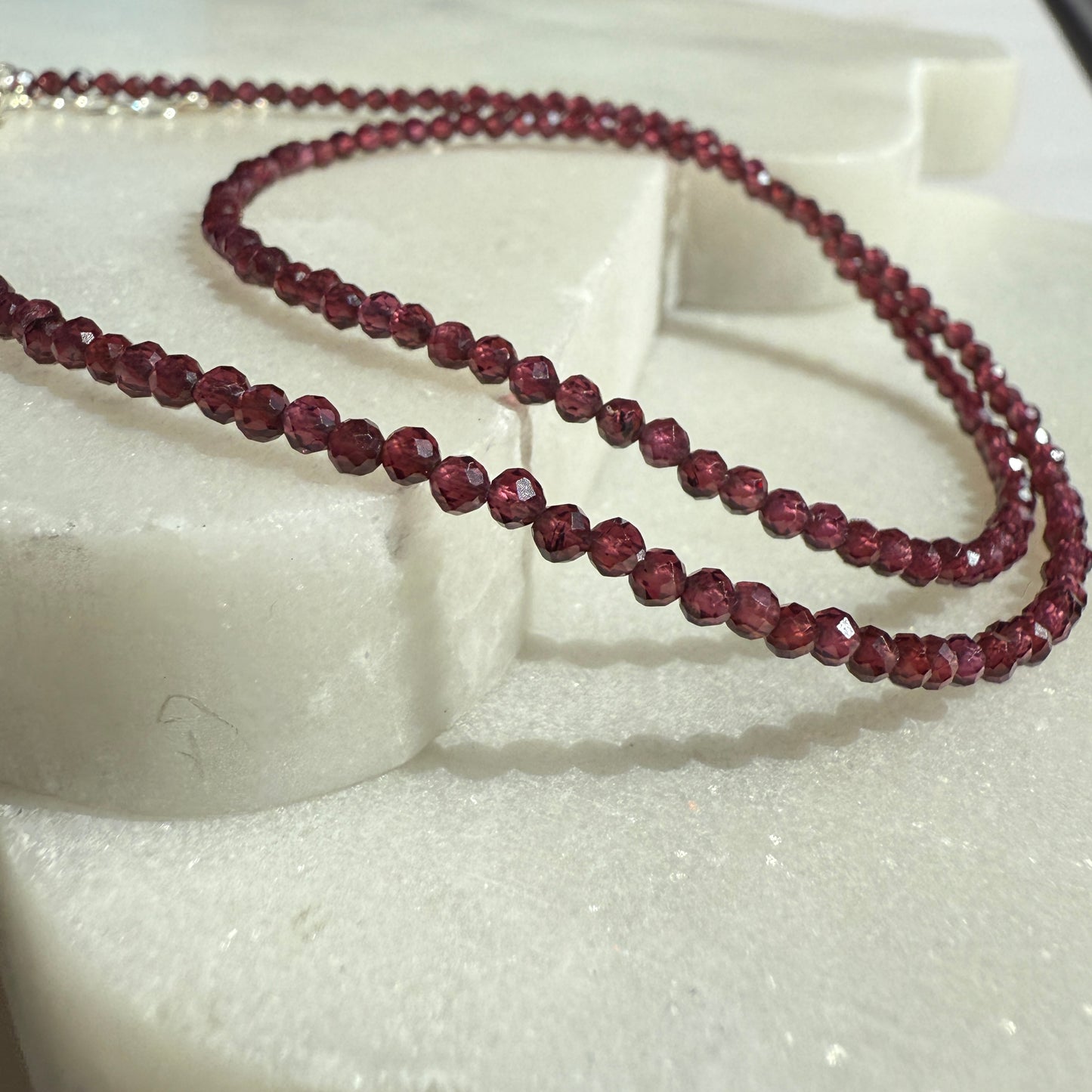 Garnet Choker Necklace, Tiny Beaded Birthstone Necklace with Silver Chain