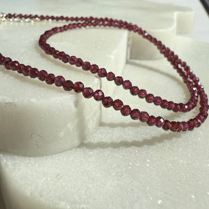 Garnet Choker Necklace, Tiny Beaded Birthstone Necklace with Silver Chain