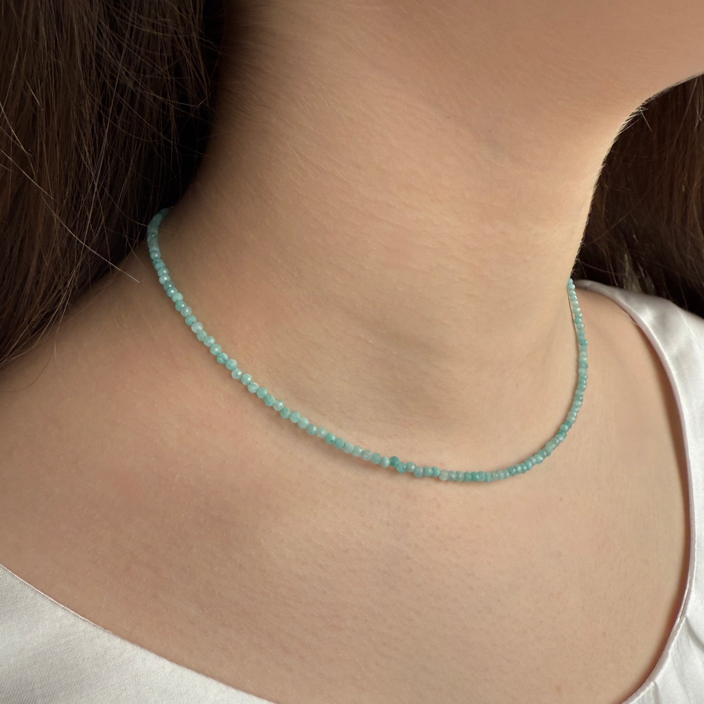 Tiny Amazonite Choker Necklace, Beaded Birthstone Necklace