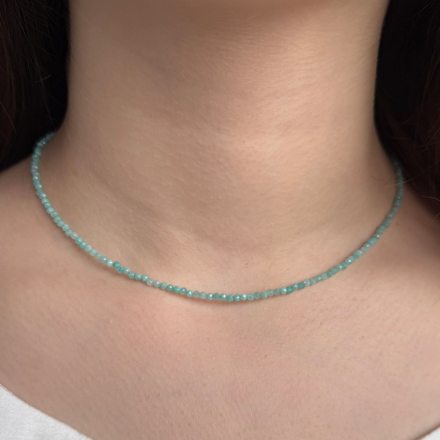Tiny Amazonite Choker Necklace, Beaded Birthstone Necklace